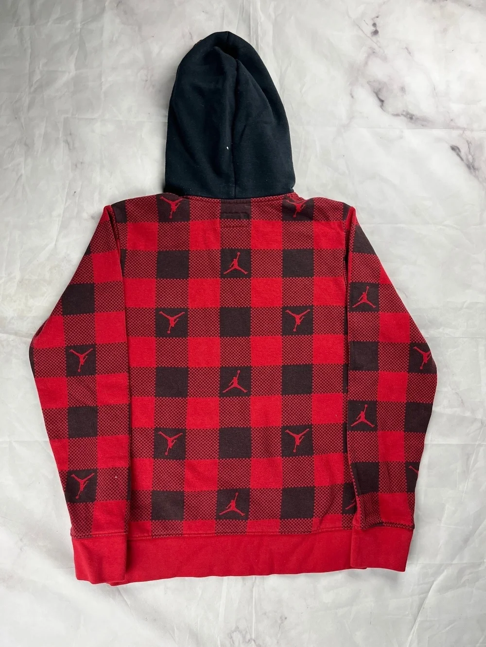 Jordan Red and Black Buffalo Plaid Hoodie with Black Hood